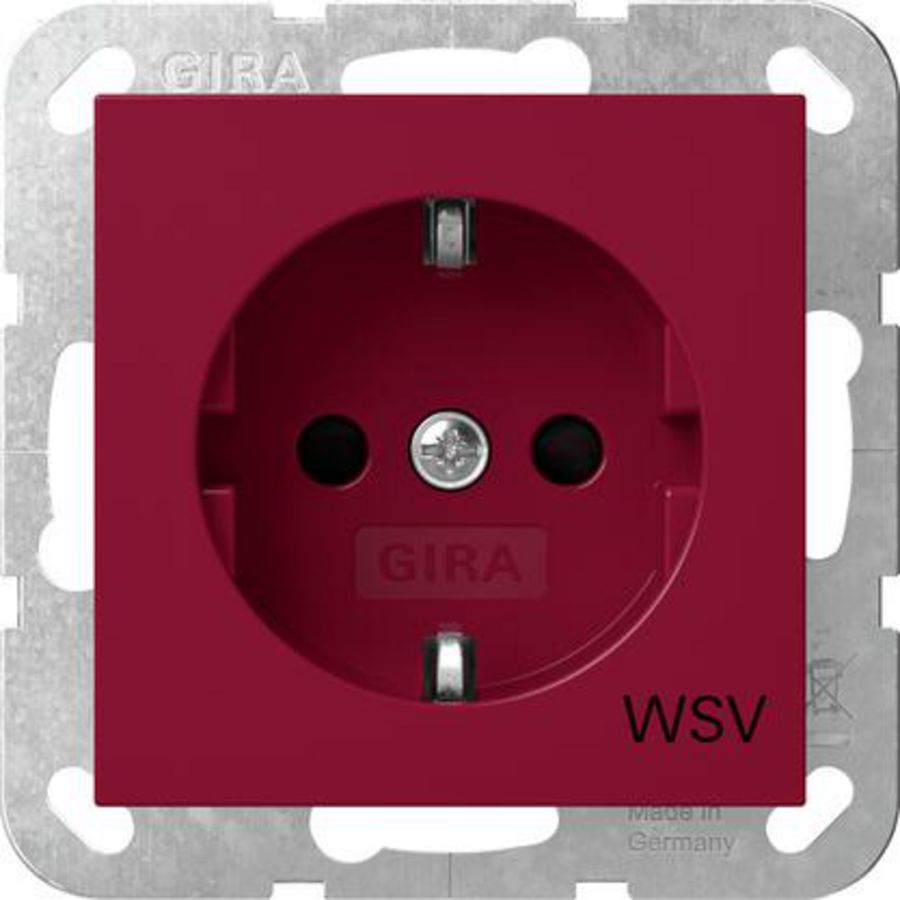 wandcontactdoos met randaarde Safety Plus opdr.WSV System 55 rood
