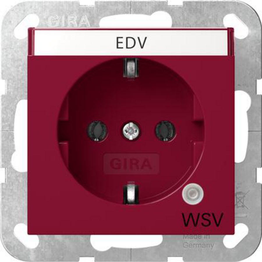 wandcontactdoos met randaarde ctrl.l. GN + TK opdr.WSV System 55 rood