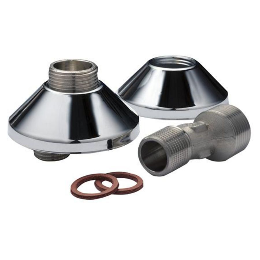 Set a 2st. S-koppelingen 1/2"x3/4" chroom sprong 11,5mm H=26mm incl. rozet/fiberring