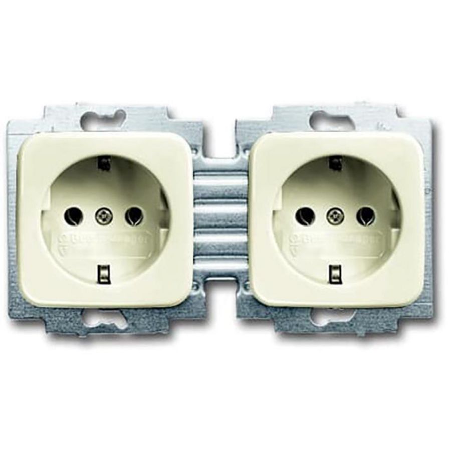 Wandcontactdoos randaarde dubbel hor Centraalplaat SI creme wit (20-2 EUC-212-503)