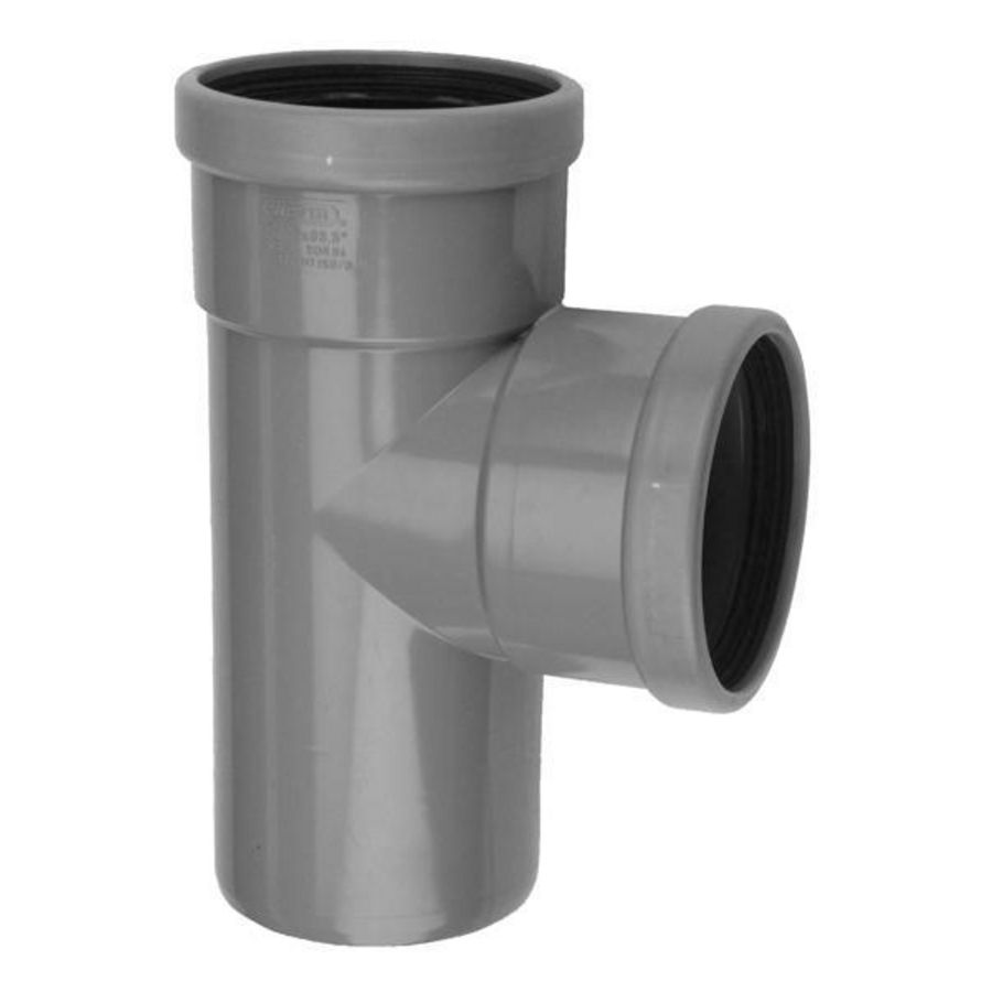 PVC manchet T-stuk 88° 250mm SN4 grijs mof/spie