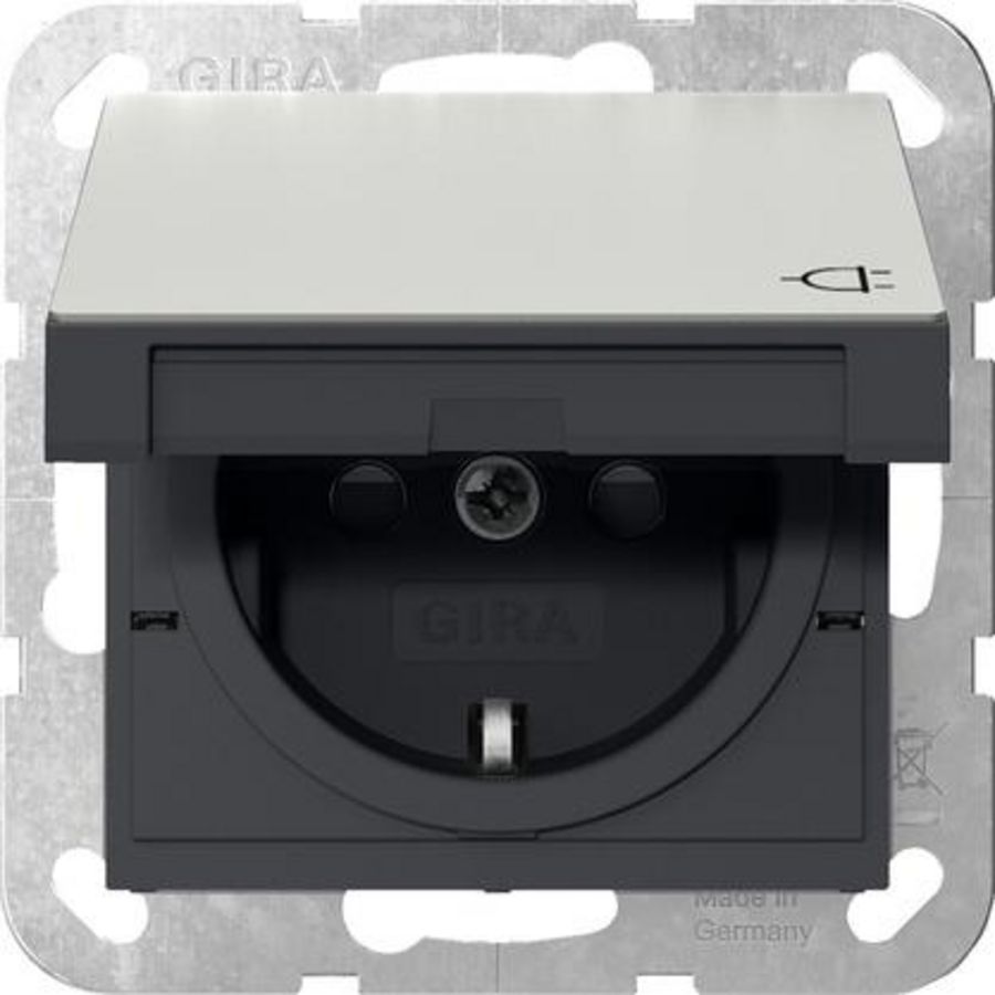 wandcontactdoos met randaarde KD + Safety Plus System 55 edelstaal