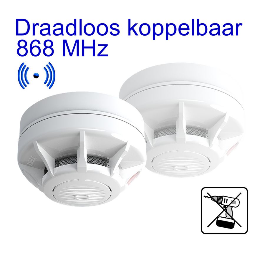 Draadloos koppelb.rookmelder incl.3V vaste lith.batt.10 jr.