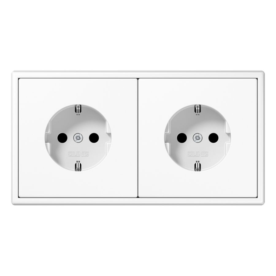 Wandcontactdoos alpin wit 2-voudig met randaarde LS990