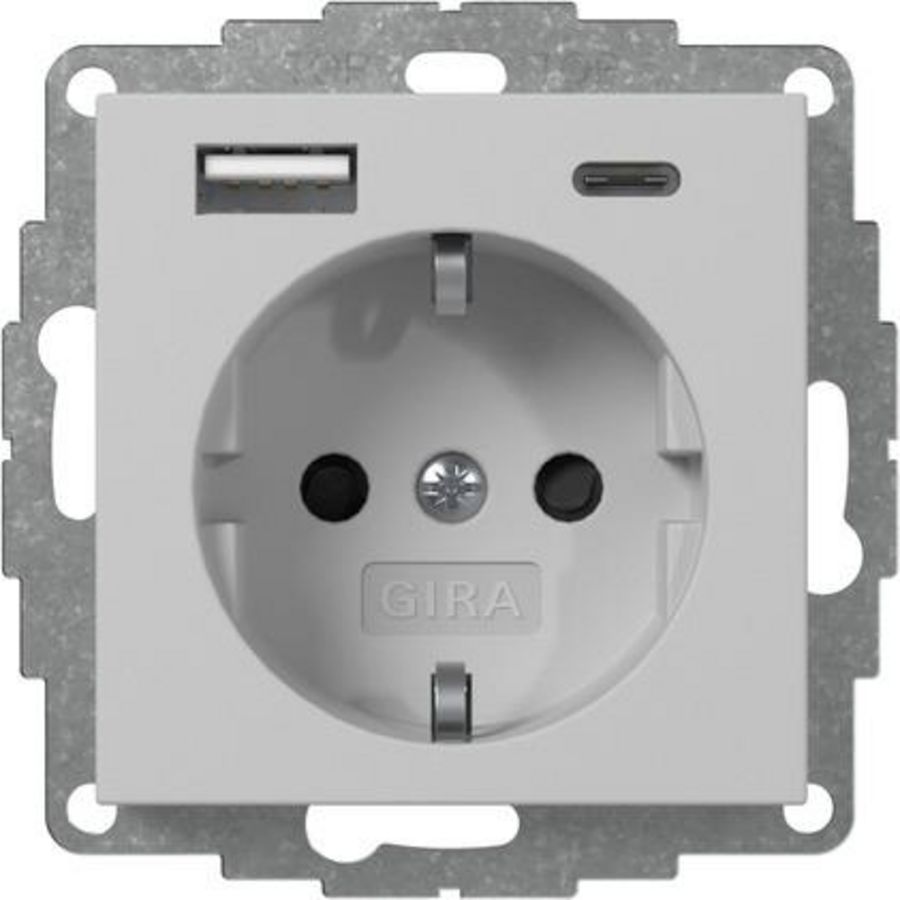 wandcontactdoos met randaarde Safety Plus USB-voeding 2-voudig type A/C System 55 grijs m