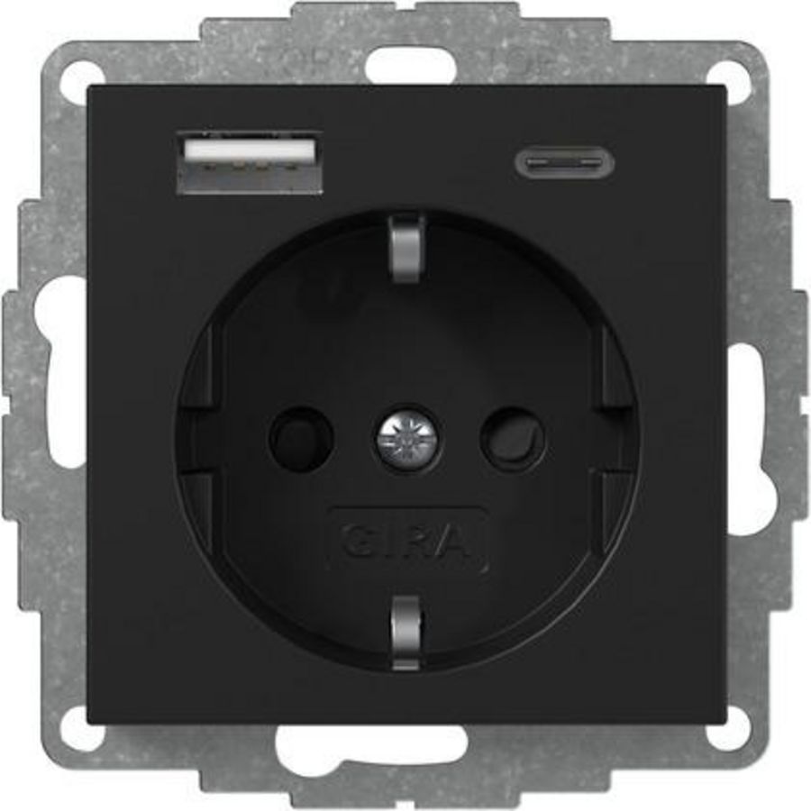 wandcontactdoos met randaarde Safety Plus USB-voeding 2-voudig type A/C System 55 zwart m