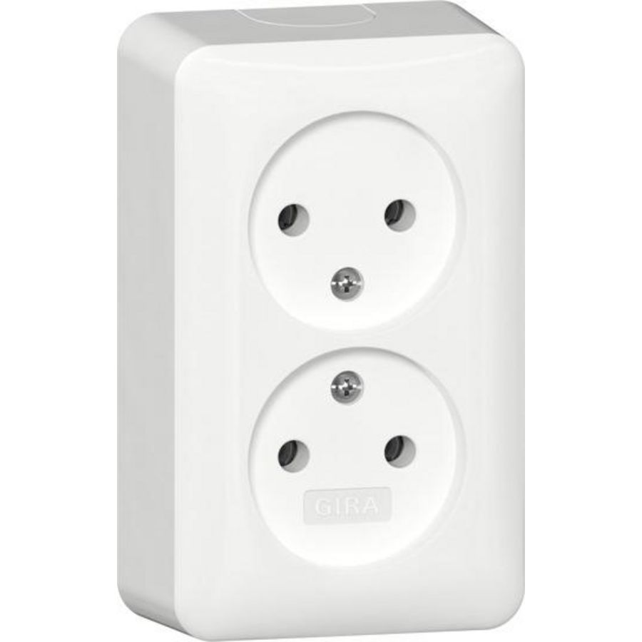 2-voudig wandcontactdoos ongeaard 2-p + montageplaat Opbouw zuiver wit