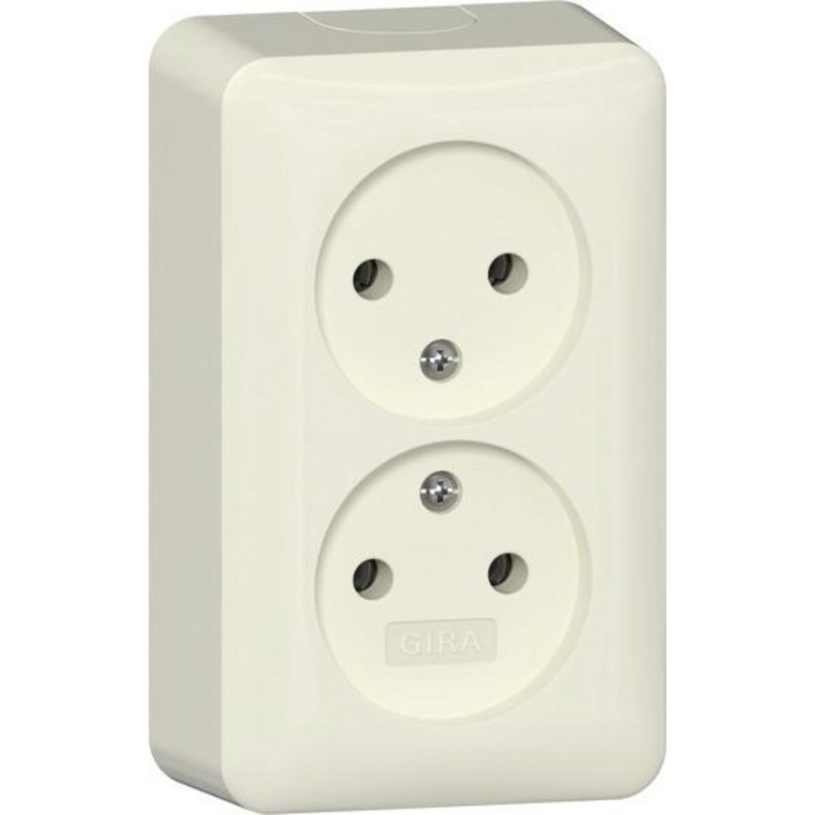 2-voudig wandcontactdoos ongeaard 2-p + montageplaat Opbouw creme wit