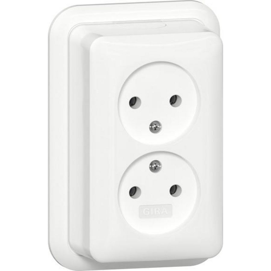 2-voudig wandcontactdoos ongeaard 2-p + K/P25 Opbouw zuiver wit