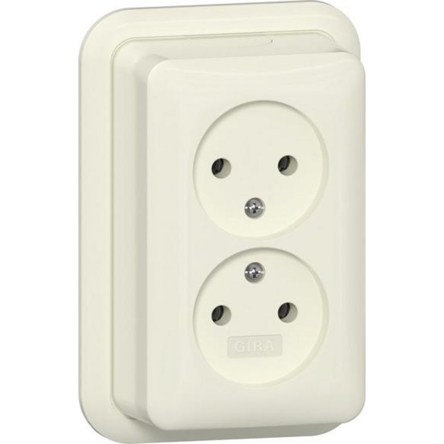 2-voudig wandcontactdoos ongeaard 2-p + K/P25 Opbouw creme wit