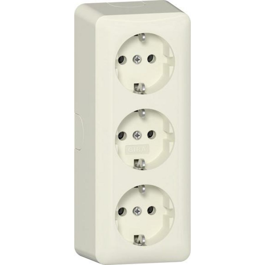 3-voudig wandcontactdoos met randaarde + montageplaat Opbouw creme wit