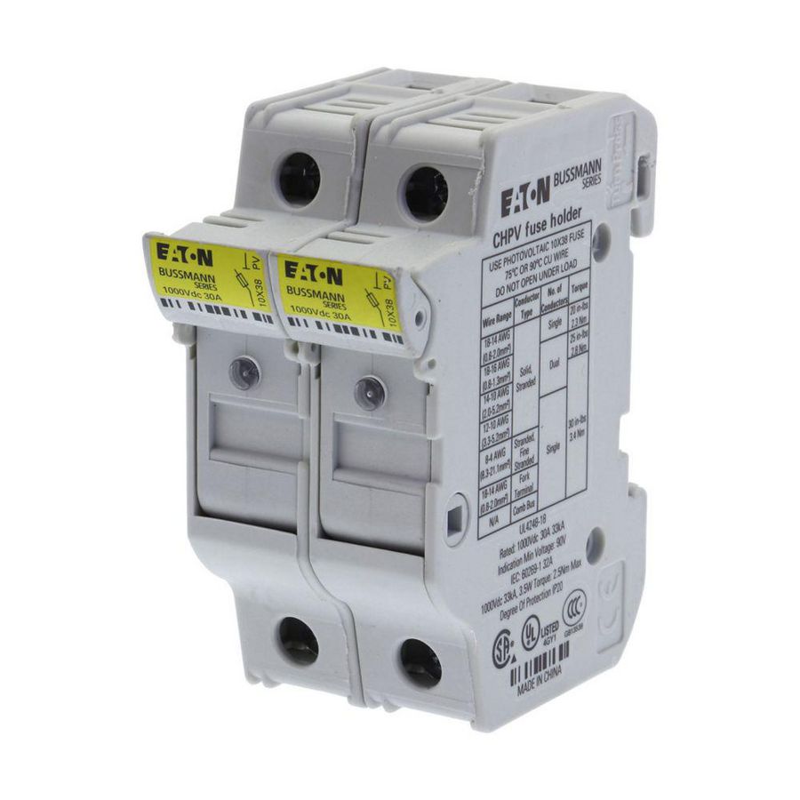 Zekeringhouder laagspan.32A DC 1000V 10x38mm gPV 2P UL VVE=6