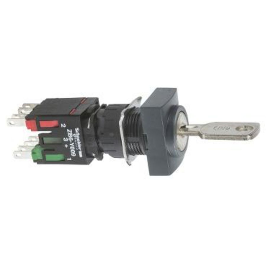 Keuzeschakelaar Slot 2 standen Ø16mm 1NO + 1NC Zwart