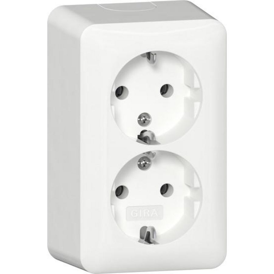 2-voudig wandcontactdoos met randaarde + montageplaat Opbouw zuiver wit
