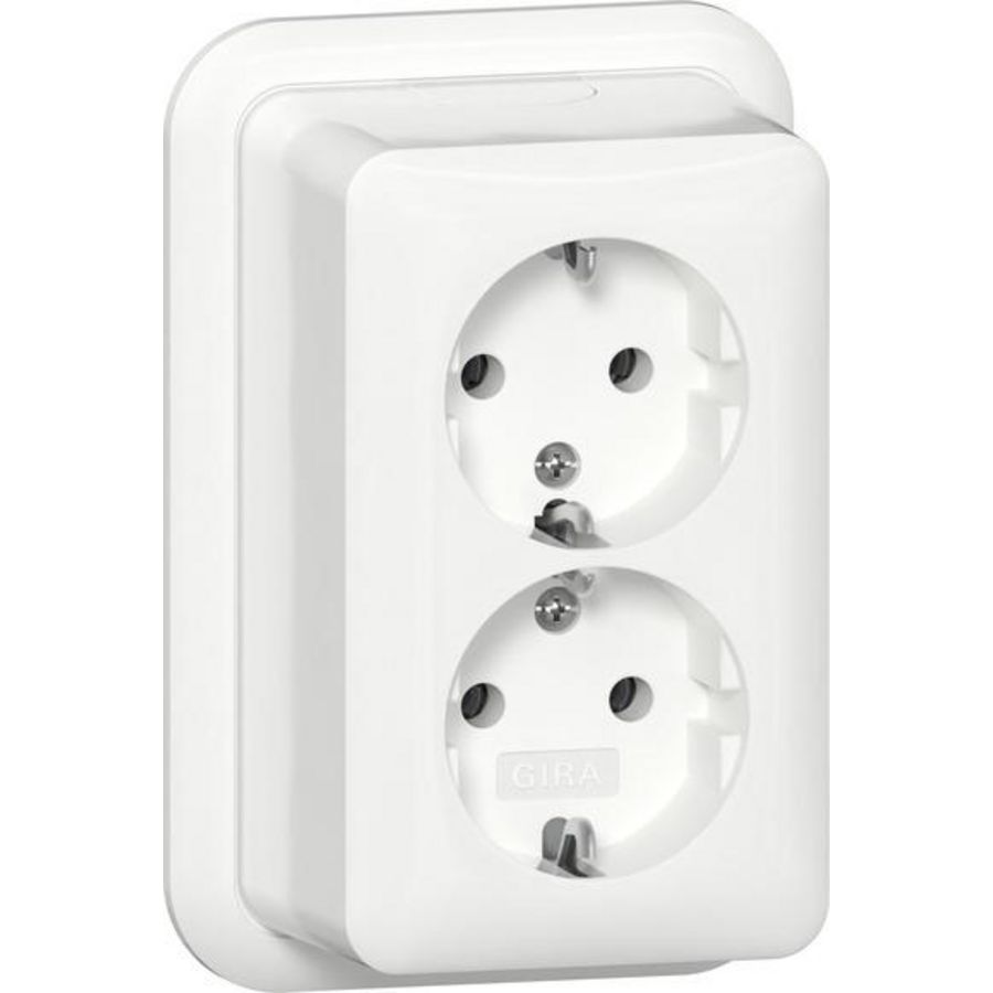2-voudig wandcontactdoos met randaarde + K/P Opbouw zuiver wit