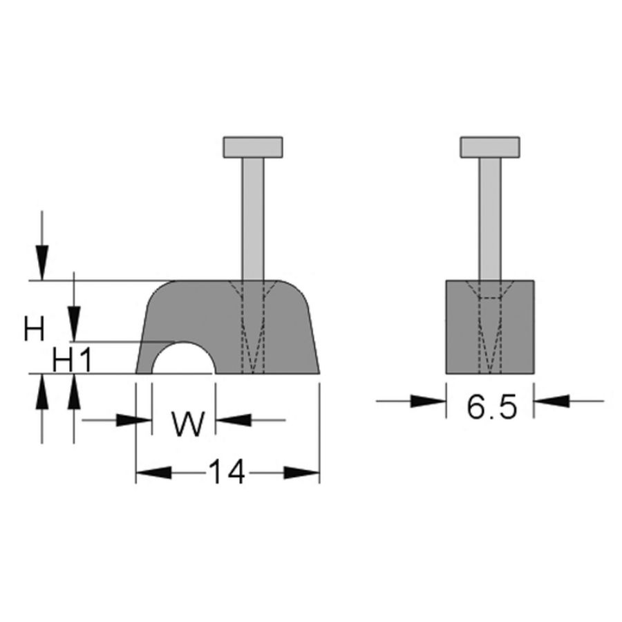 Zak a 100st. Spijkerclips ronde kabels 13,2mm lichtgrijs