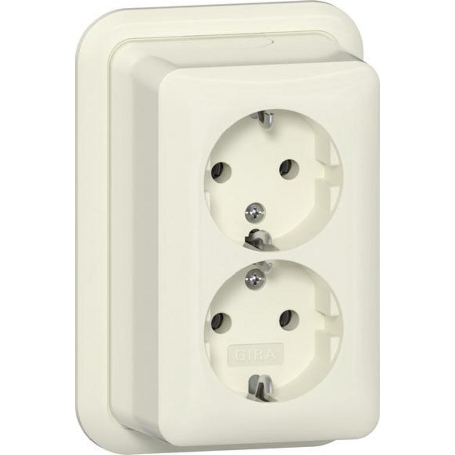wandcontactdoos met randaarde 2-voudig + K/P Opbouw creme wit