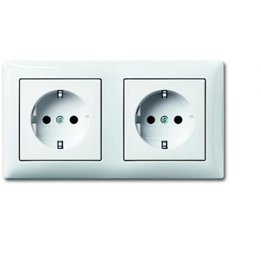 Wandcontactdoos randaarde dubbel hor m raam inbouw SI-B alpin wit