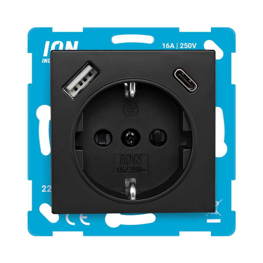 Wandcontactd. RA USB A+C Aanraakbev. V1/J1 mat zw.