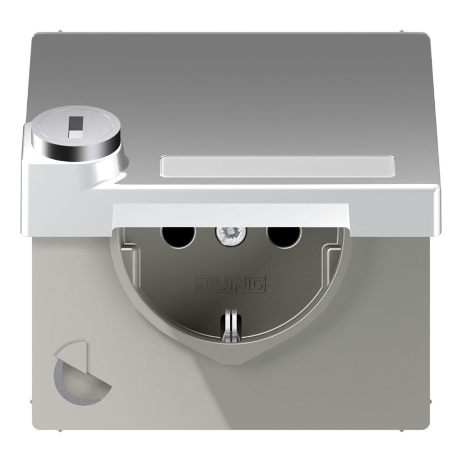 Wandcontactdoos alu.klapdeksel tekstvenst.&slot LS