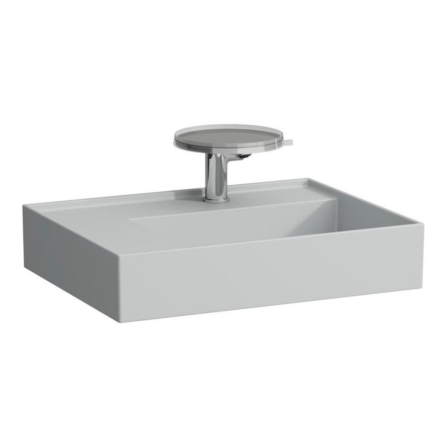Wastafel sAPhirkeramik links 600x46mm met kraangat mat grijs