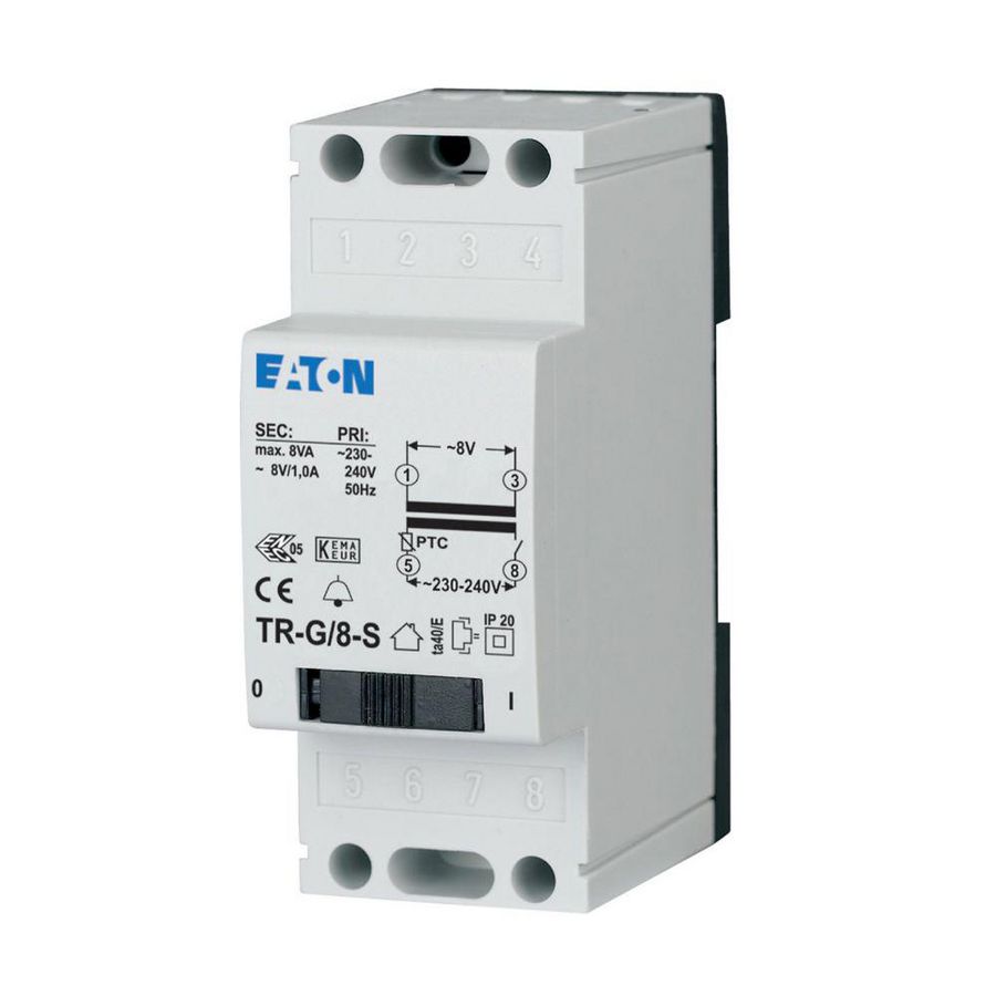 Beltransformator TR, 240VAC / 8VAC, 1 A, 2TE, met schakelaar Eaton