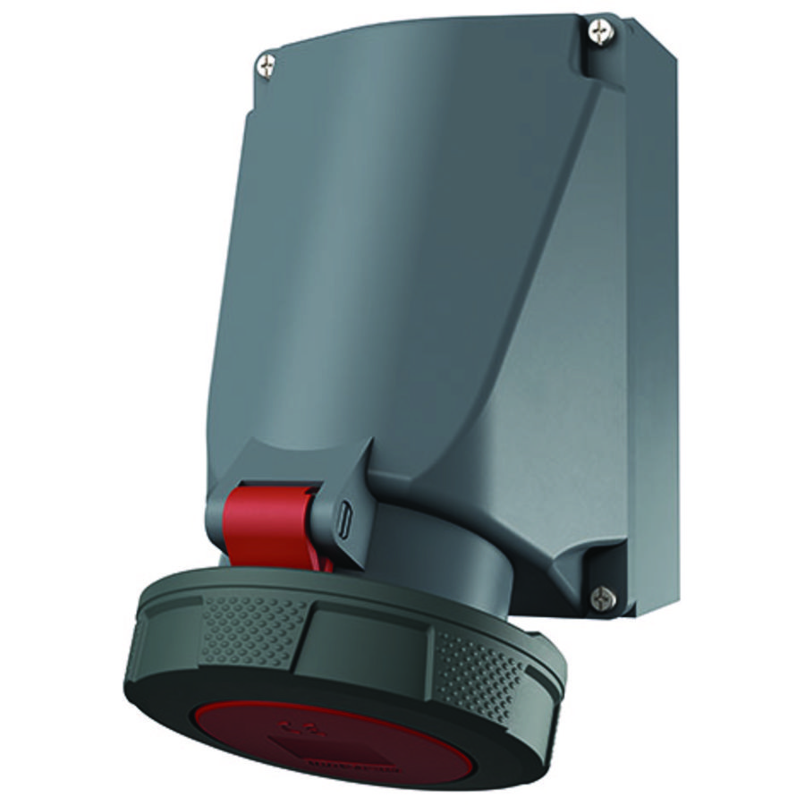 Wandcontactdoos 63A 5-polig  6H 400V IP67 HW/VN materiaal AMELAN