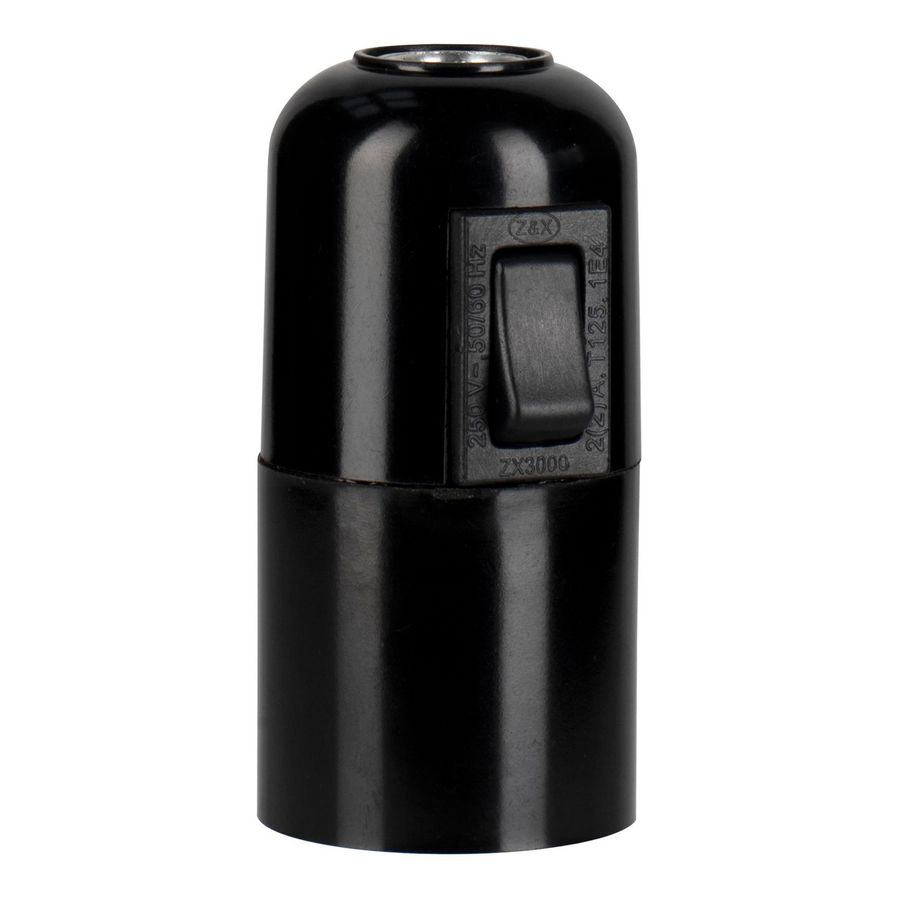 Lamphouder E27 Bakelite Plain + Switch zwart