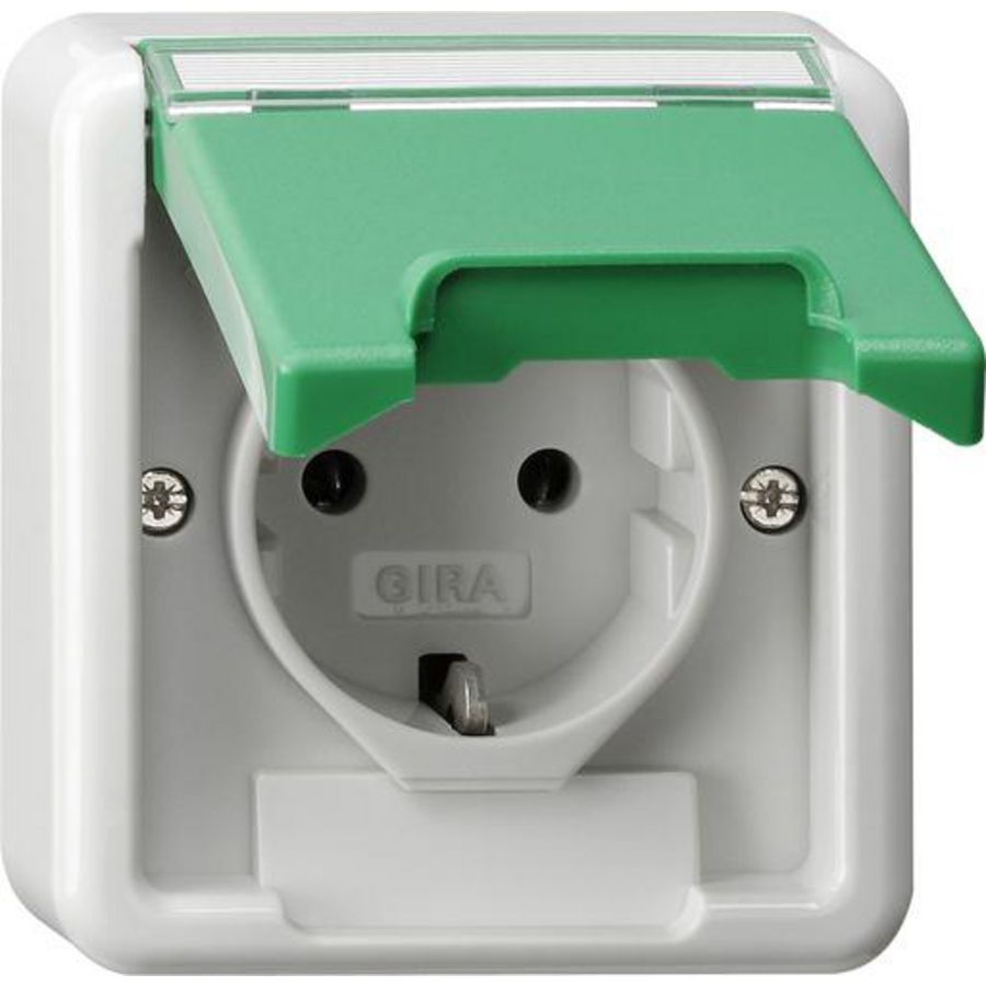 wandcontactdoos met randaarde KD + TK (BK) spatwaterdicht opbouw groen
