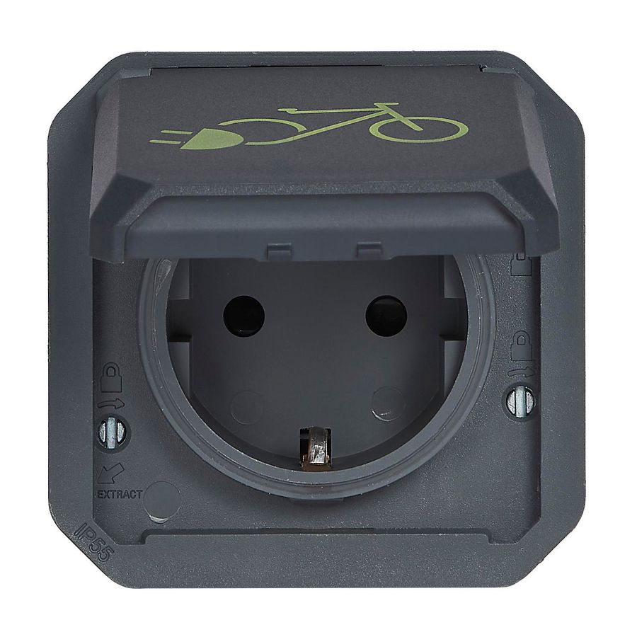 Wandcontactdoos voor fietsoplader mechanisme Plexo