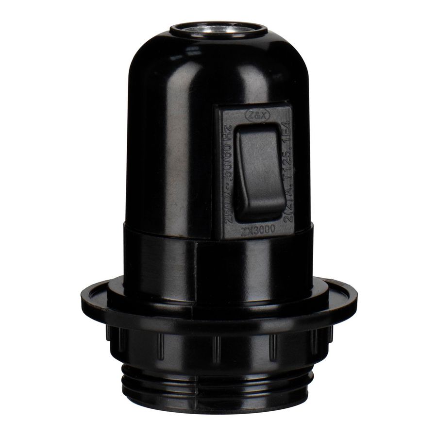 Lamphouder E27 Bakelite Half Thread + Switch zwart