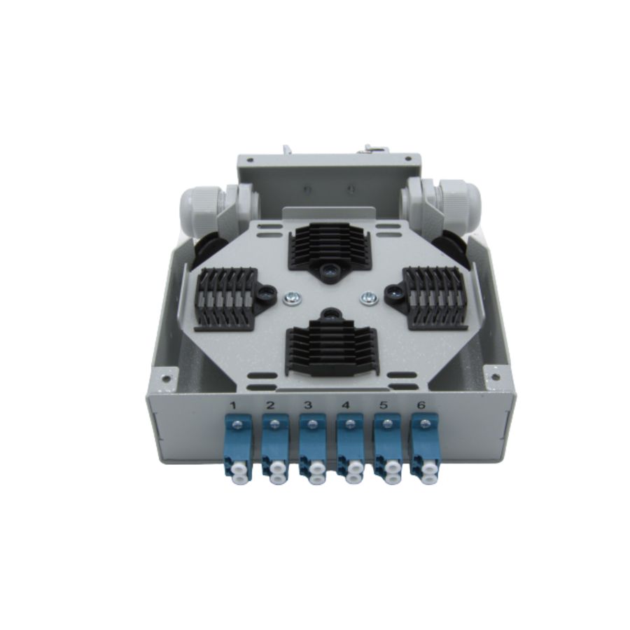 Din Rail Mount Fiber Splice Box Loaded 6pc LC6D 128x130x36mm