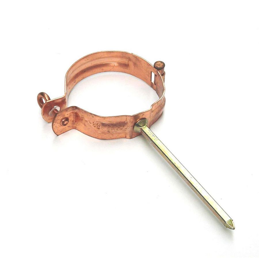 Koperen scharnierpijpbeugel 120mm, slagpen geel verzinkt