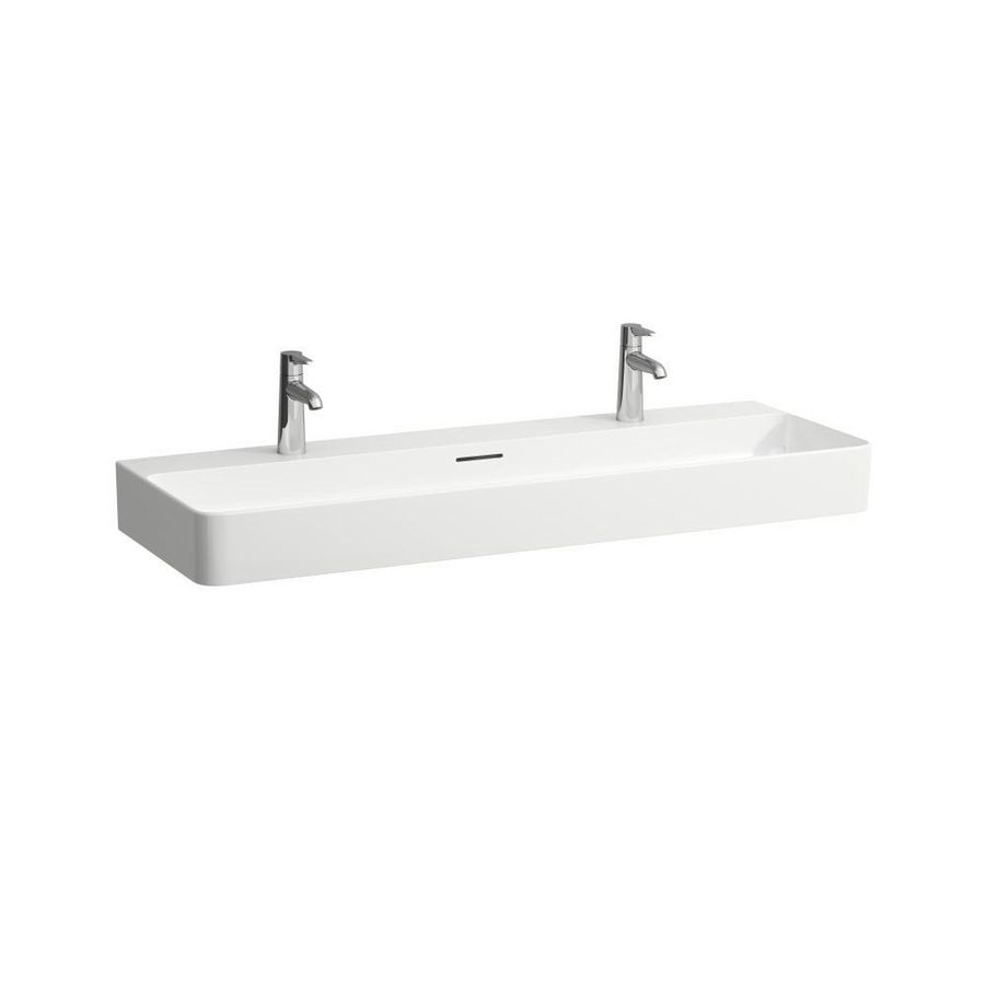 Meubelwastafel 1200x420mm 2 kraangaten met overloop lcc-wit