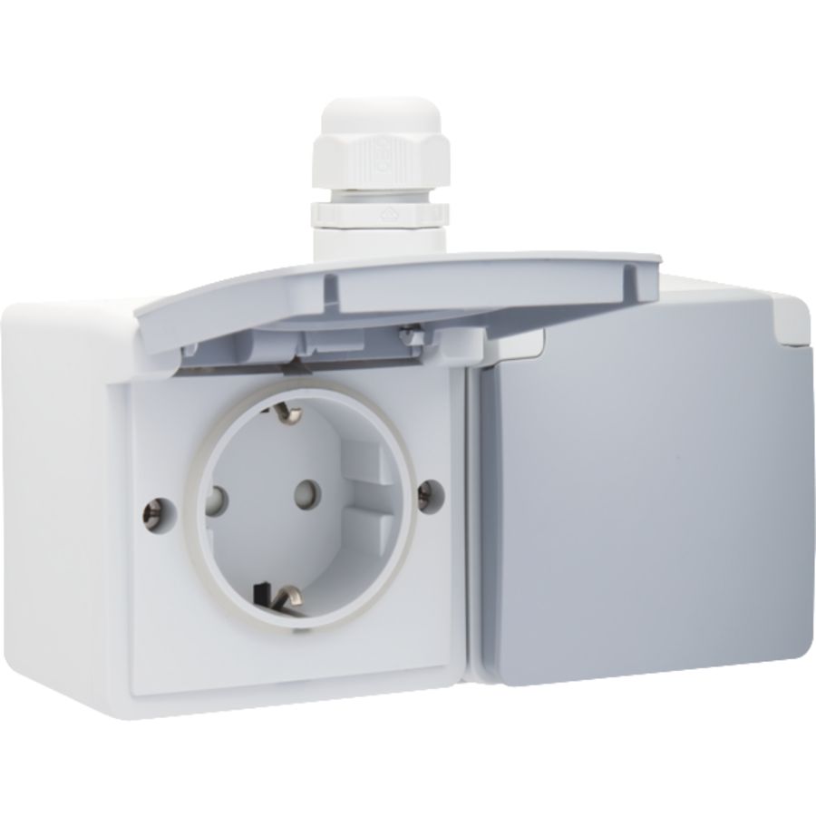 Spuitwaterdicht dubb HOR stopcontact 1xM20 insteek gri