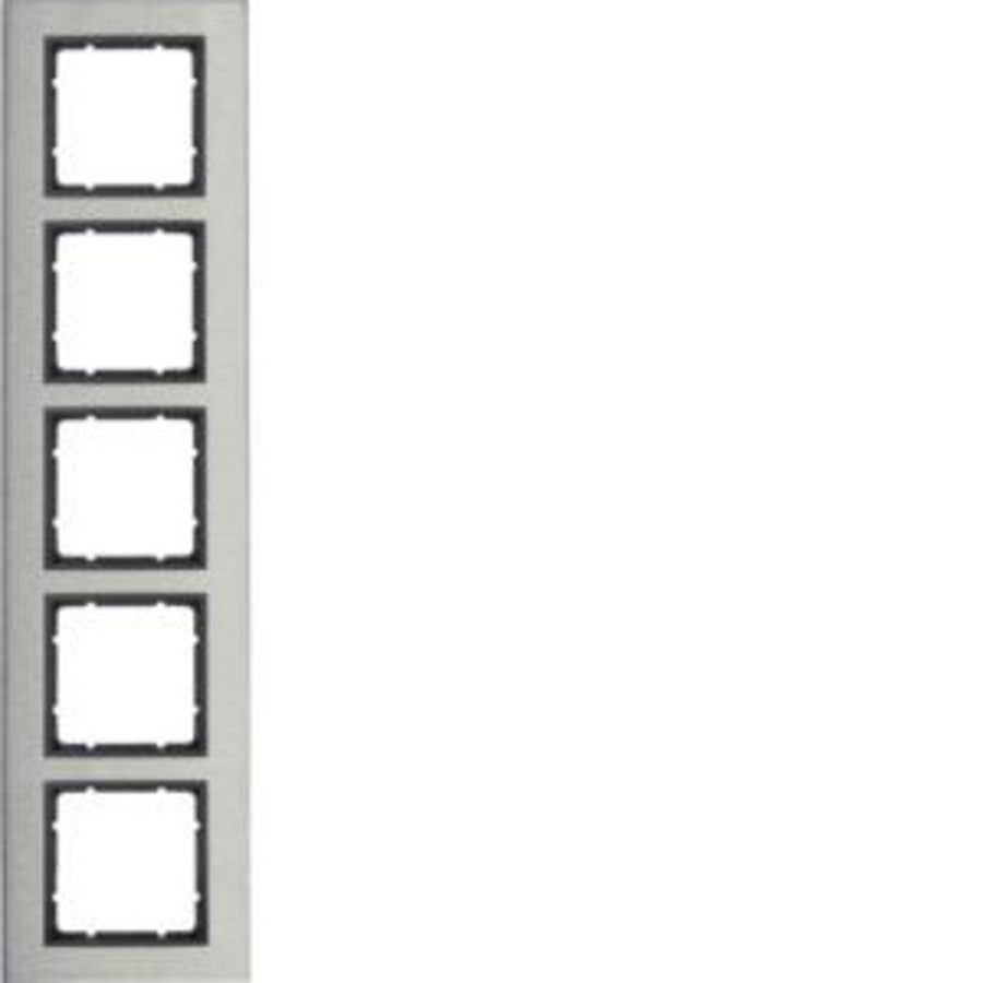 Afdekraam 5v vert. berker B.7 geborsteld edelstaal/antraciet