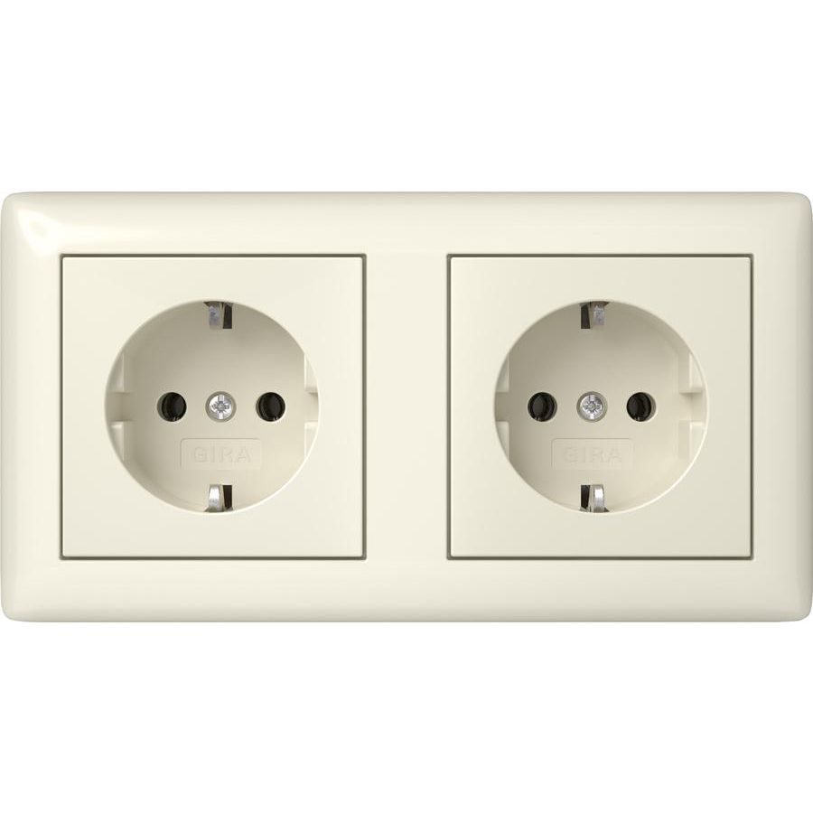 wandcontactdoos met randaarde 2-voudig voorg. + Afdekraam T5 Gira Standard 55 creme wit