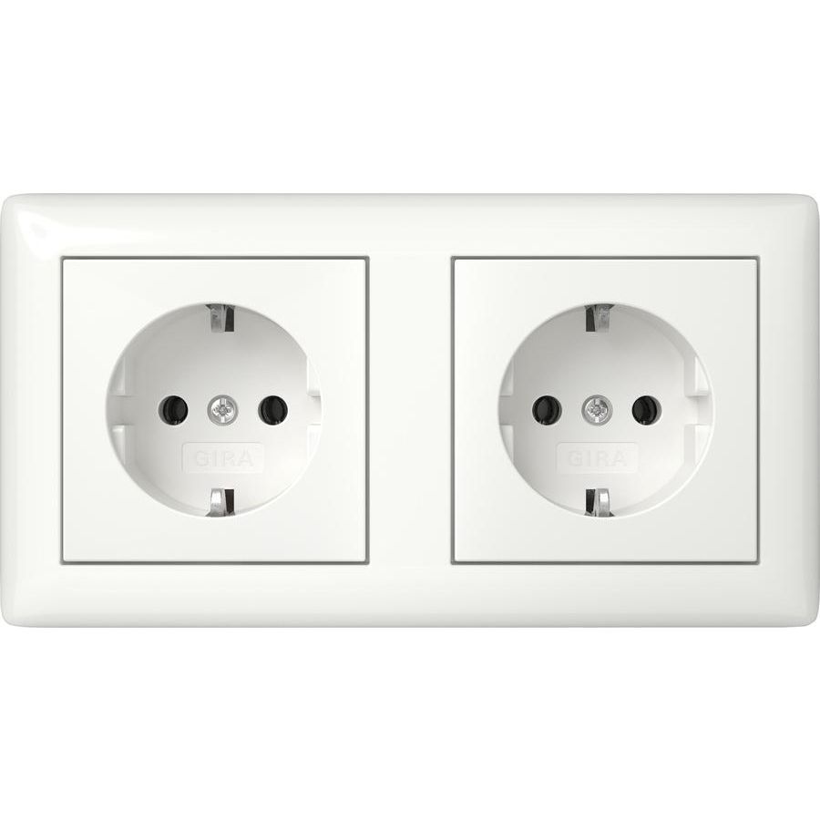 wandcontactdoos met randaarde 2-voudig voorg. + Afdekraam T10 Gira Standard 55 zuiver wit