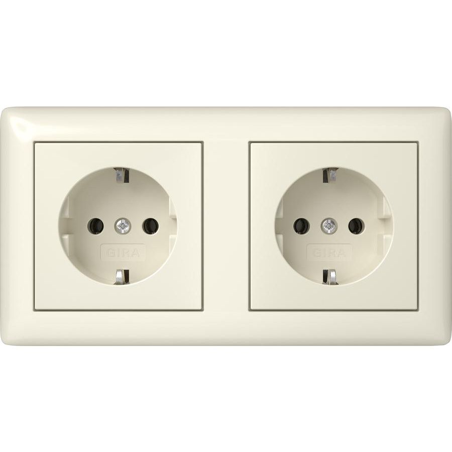 wandcontactdoos met randaarde 2-voudig voorg. + Afdekraam T10 Gira Standard 55 creme wit