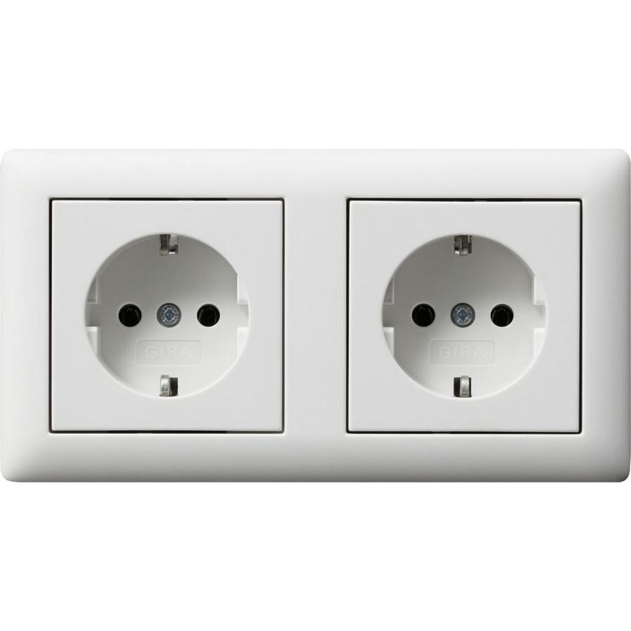 wandcontactdoos met randaarde 2-voudig voorg. + Afdekraam Gira Standard 55 zuiver wit m