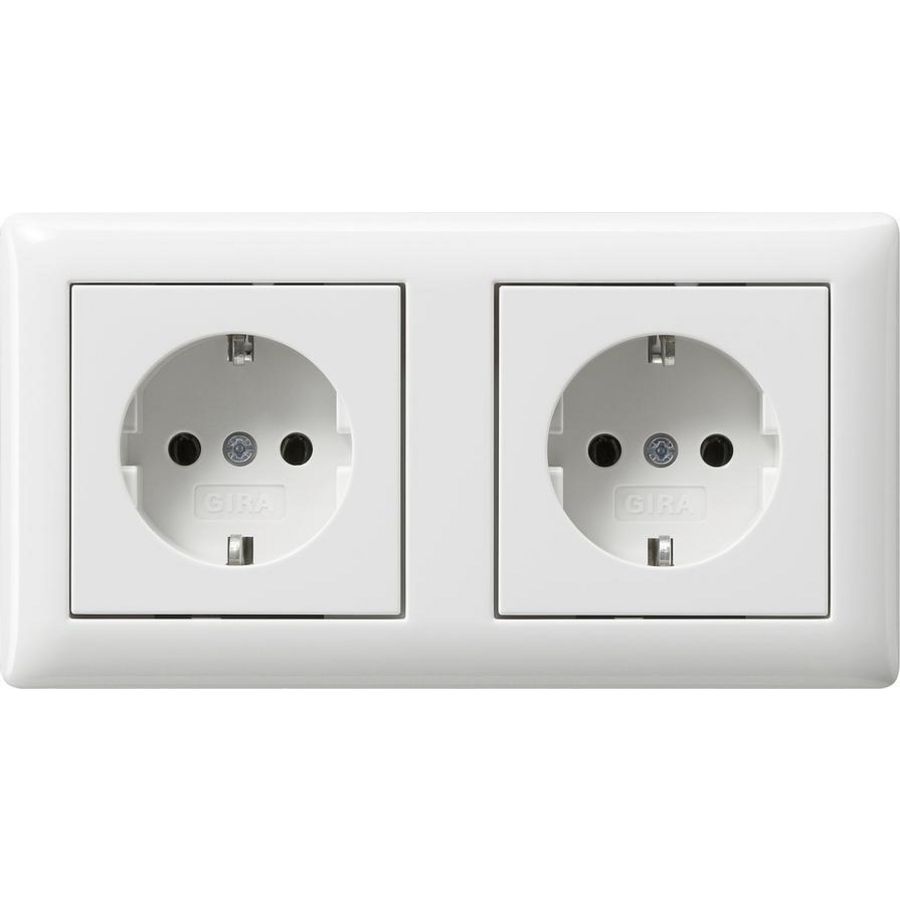 wandcontactdoos met randaarde 2-voudig voorg. + Afdekraam Gira Standard 55 zuiver wit