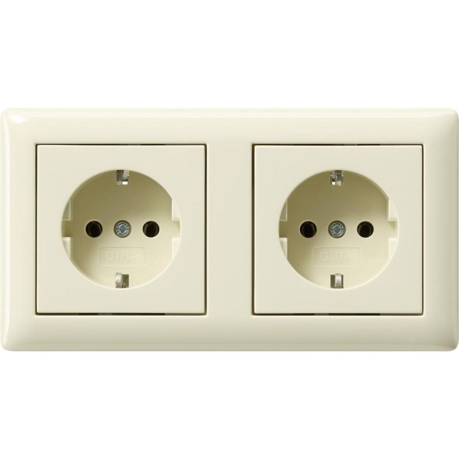 wandcontactdoos met randaarde 2-voudig voorg. + Afdekraam Gira Standard 55 creme wit