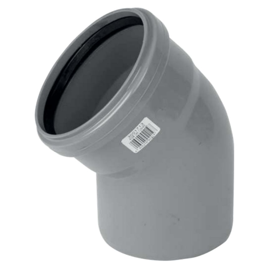 PVC manchet bocht 45° 200mm SN4 grijs mof/spie