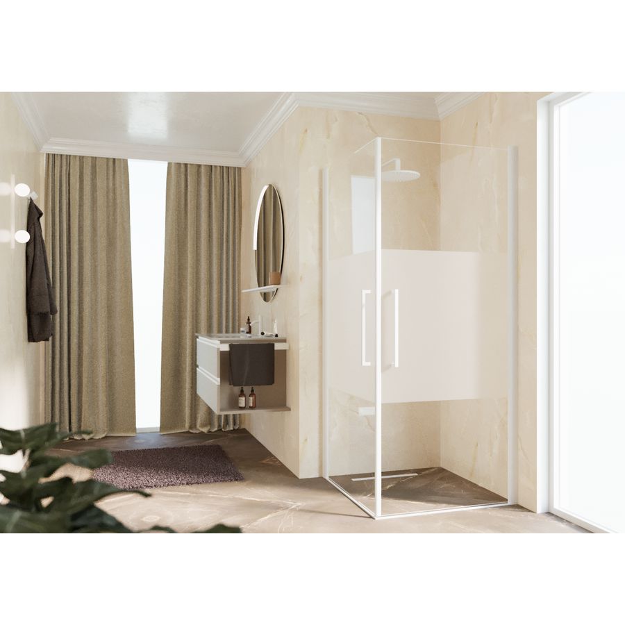 Hoekin. Young Plus 2G 101 VeR101-103Cm Satin Motief Wit Mat