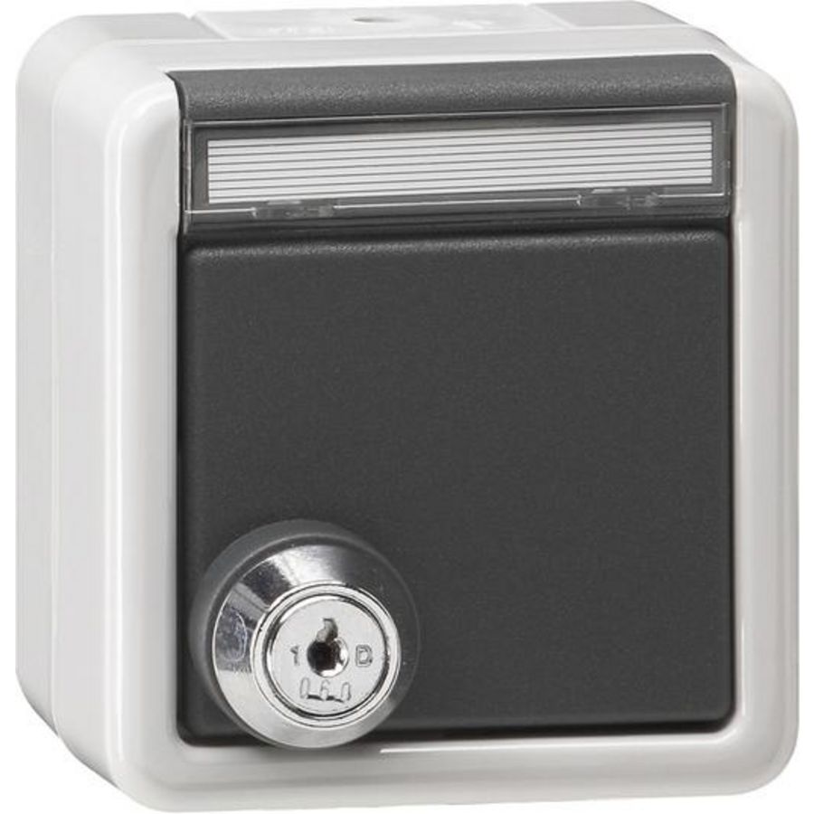 wandcontactdoos met randaarde KD slot gelijk + TK spatwaterdicht opbouw grijs