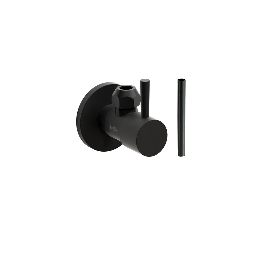 InBe Design type 1 hoekstopkraan  1/2"x3/8"-10mm rond mat zwart incl. krimpkous tbv aansluitslang/aansluitbuisje