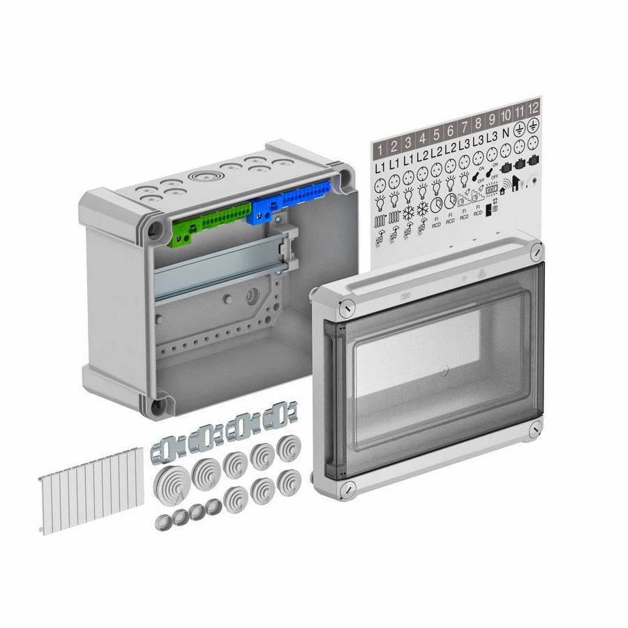 Kleine Verdeler voor max. 9 eenheden 240x191x125 Polycarbonaat Lichtgrijs