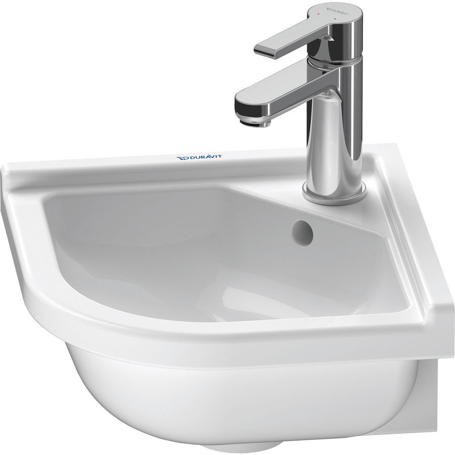 STARCK 3 #075244 hoekfontein 430mm wit met kraangat met overloop