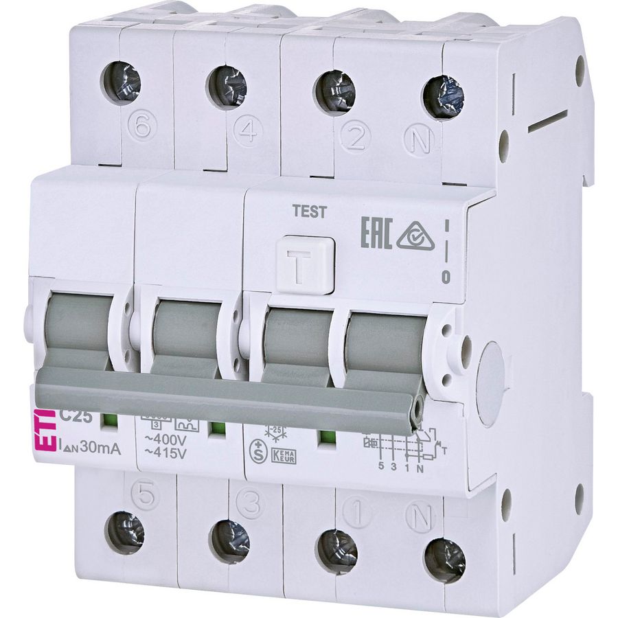 Aardlekautomaat KZS-4M C-kar. 25A 30mA 3-polig + Nul