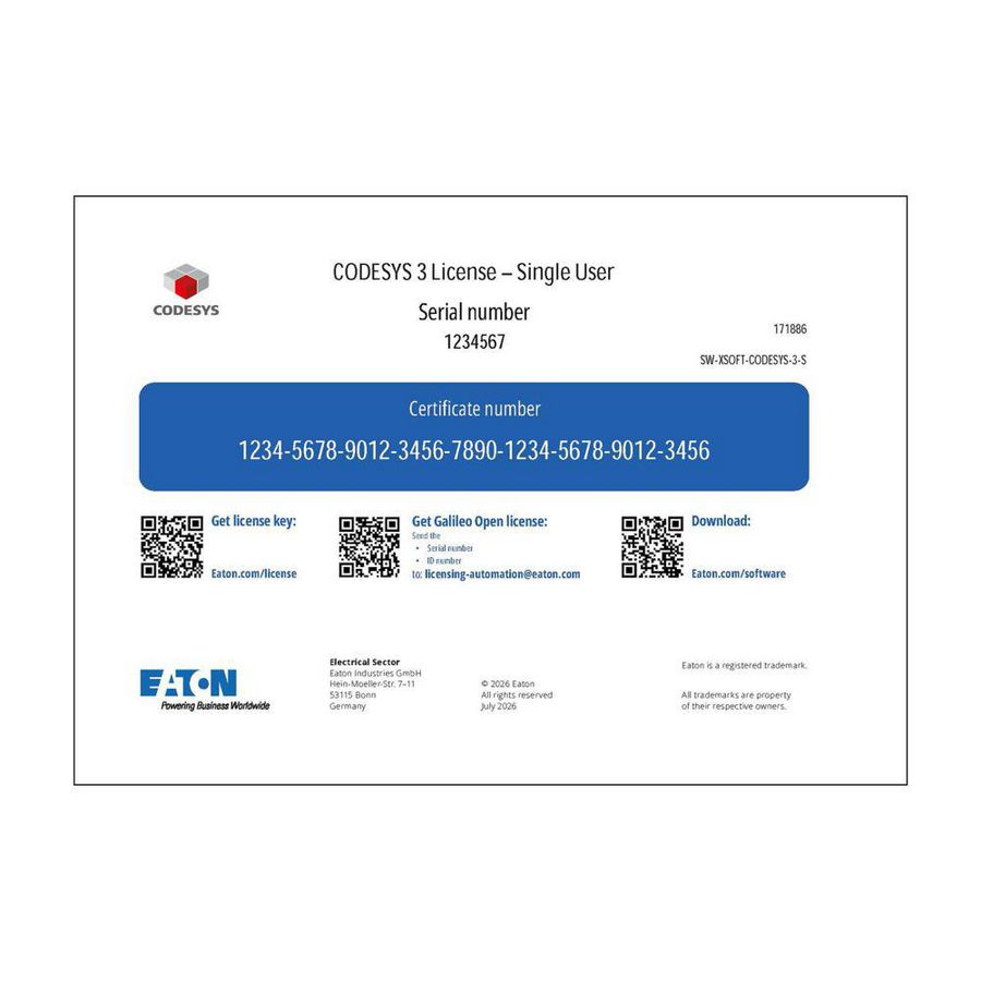 PLC software CoDeSys V3 Single user voor: XC150, XC200, XC30